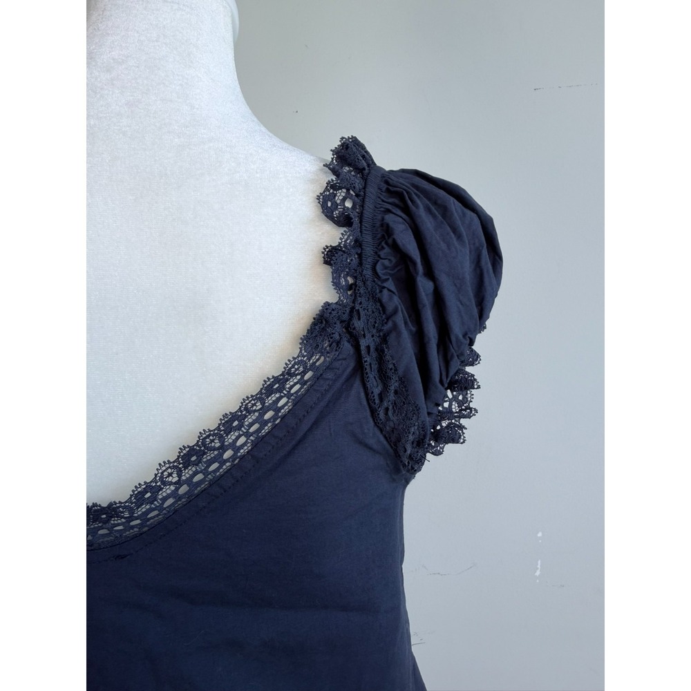 Pacsun Milkmaid Lace Trim Top Medium Navy Coquette Cottagecore Cotton Fairy - Picture 7 of 11
